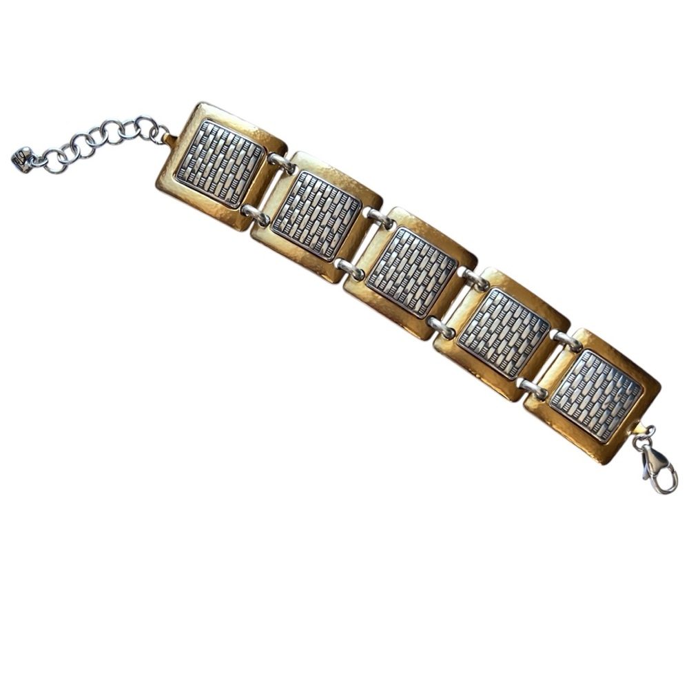 Brighton Pharaoh’s Gift‎ Gold-Tone Silver Textured Link Basketweave Bracelet